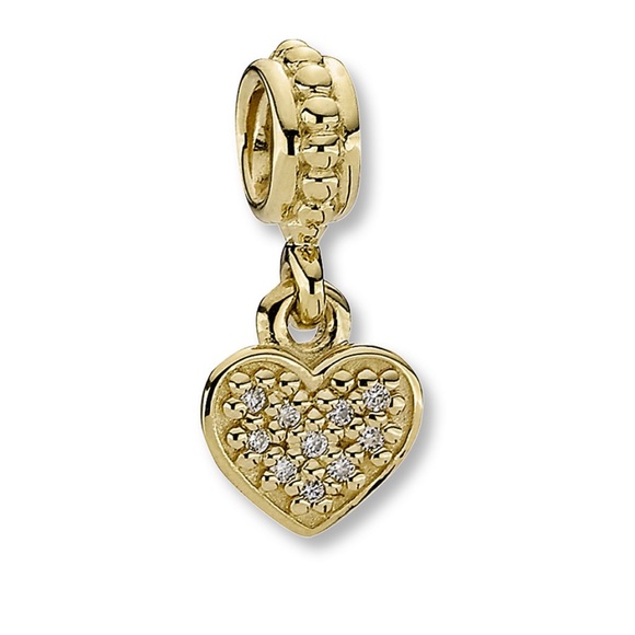 Pandora Brand New 14k Gold And Diamond Pave Brilliant Heart Dangle Charm - Picture 1 of 3